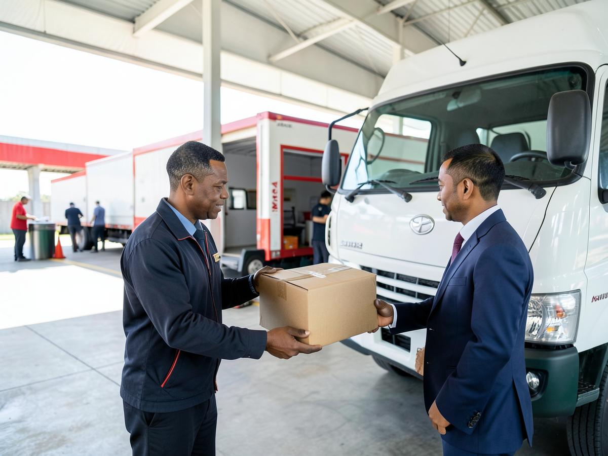 Profissional a receber uma encomenda para transporte